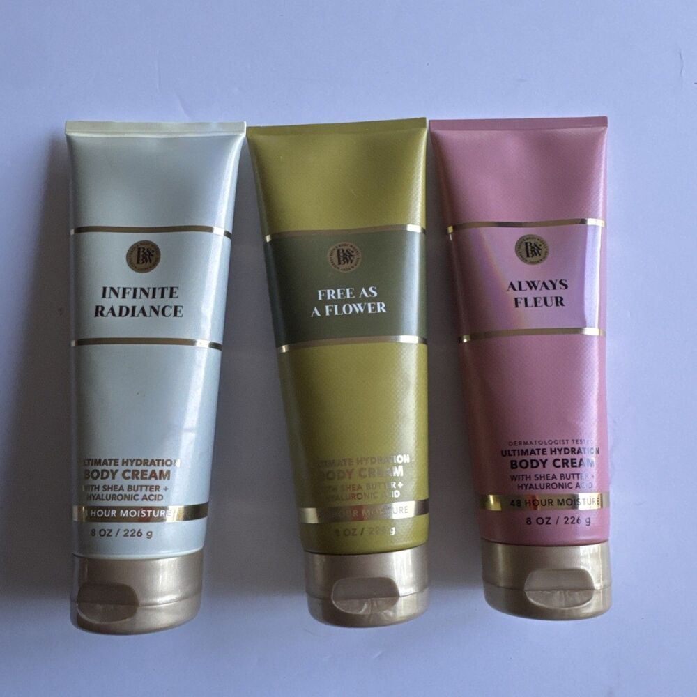 Bath Body Works 8oz Cream Lot 3 Infinite Radiance Free As A Flower Always Fleur